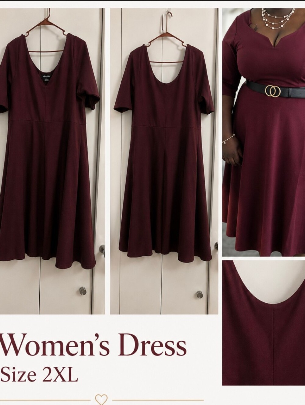 Classic Burgundy Midi Dress - Flattering A-Line Fit